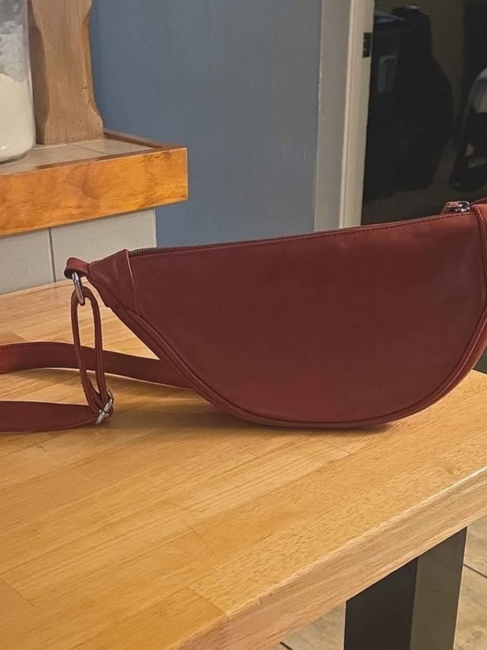 Handmade Crescent Crossbody Bag in Deep Burgundy